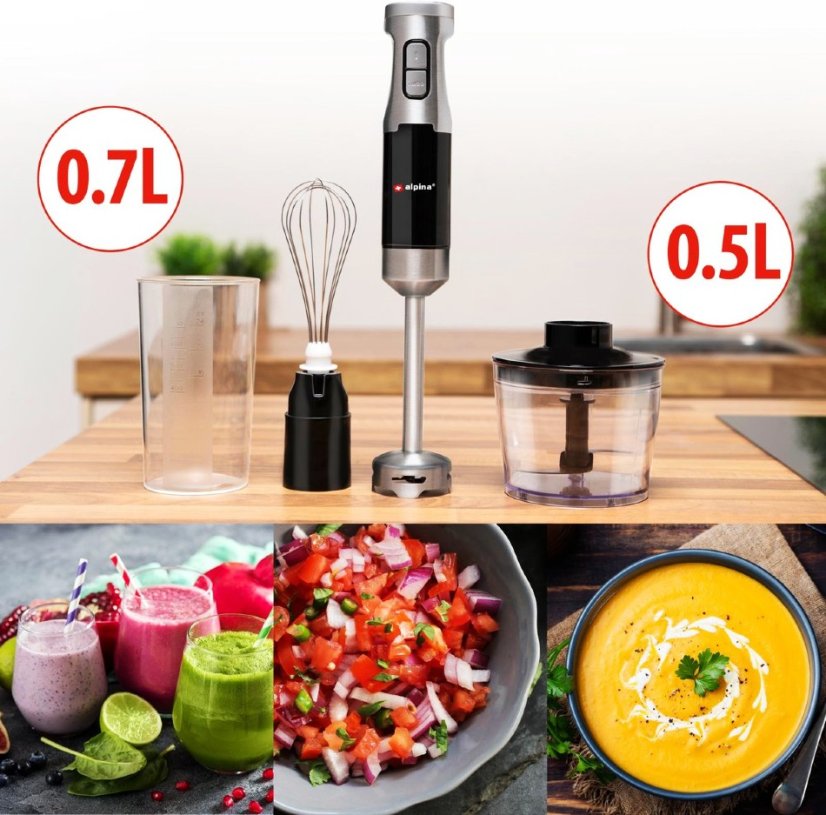 Tyčový mixér sada 4v1 nerez ocel 1000W
