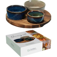 Servírovací misky na akátovém podnose sada 4 ks