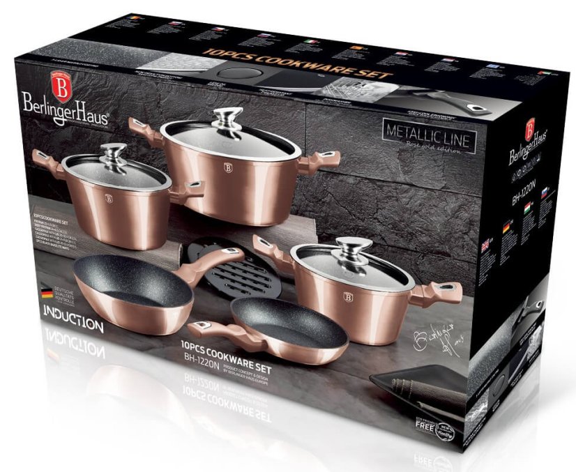 Sada nádobí s mramorovým povrchem 10 ks Rosegold Metallic Line