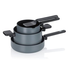 Sada hrnců Mira s keramickým povrchem 5 ks, tmavě šedá

