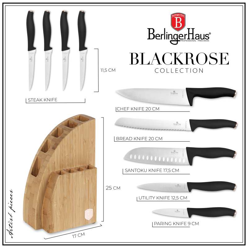 Sada nožů se stojanem BAMBOO 10 ks Black Rose Collection