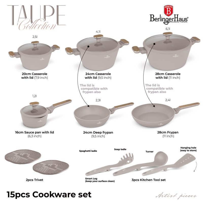 Sada nádobí s titanovým povrchem 15 ks Taupe Nordic Collection