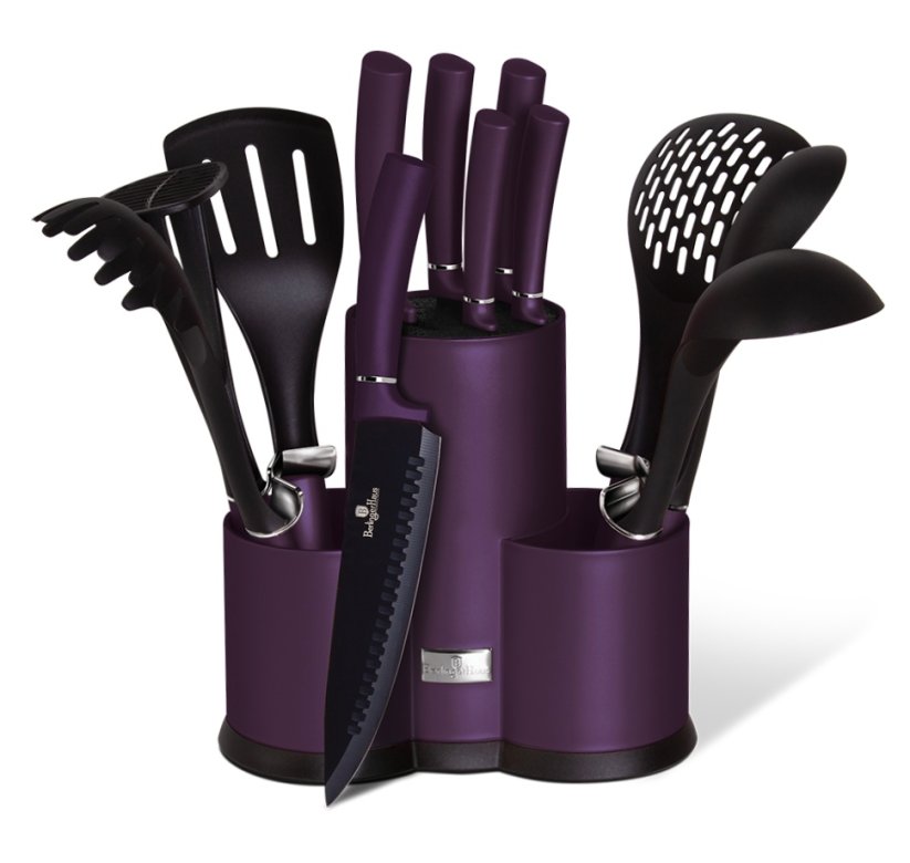 Súprava nožov a kuchynského náčinia v stojane 12 ks Purple Metallic Line