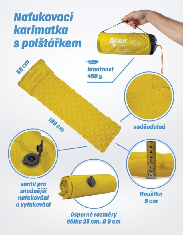 Karimatka Acra L48-ZL nafukovacia, žltá