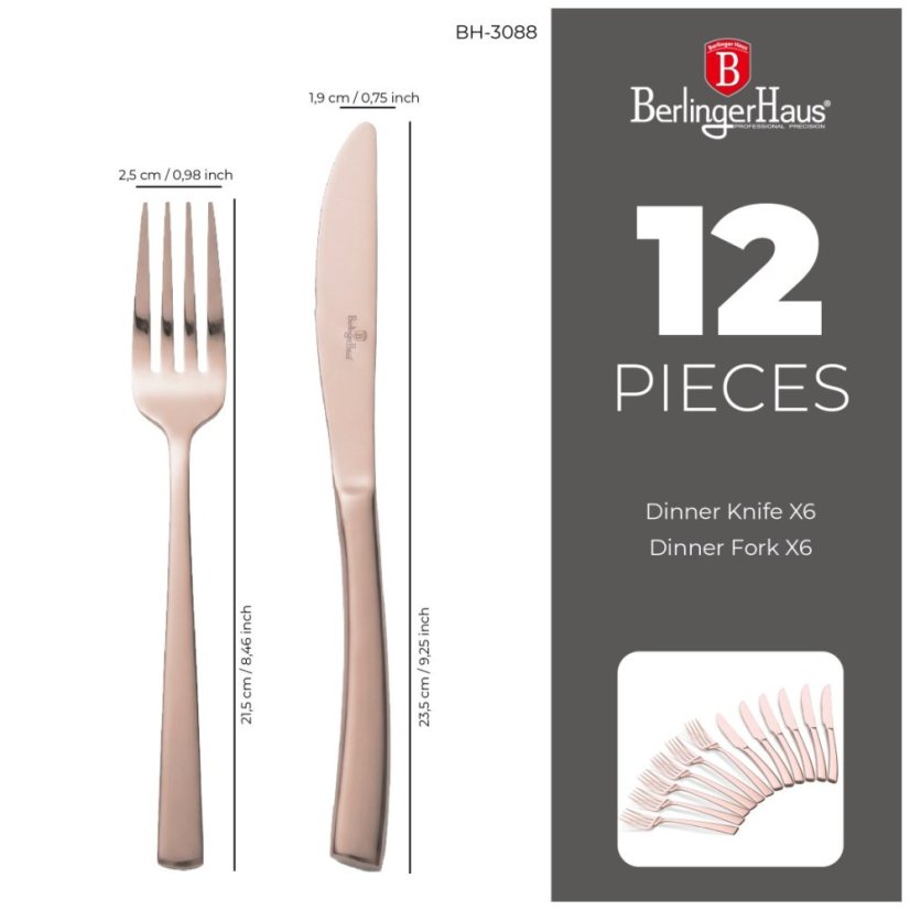 Sada příborů se steakovým nožem 12 ks nerez Rosegold Metallic Line