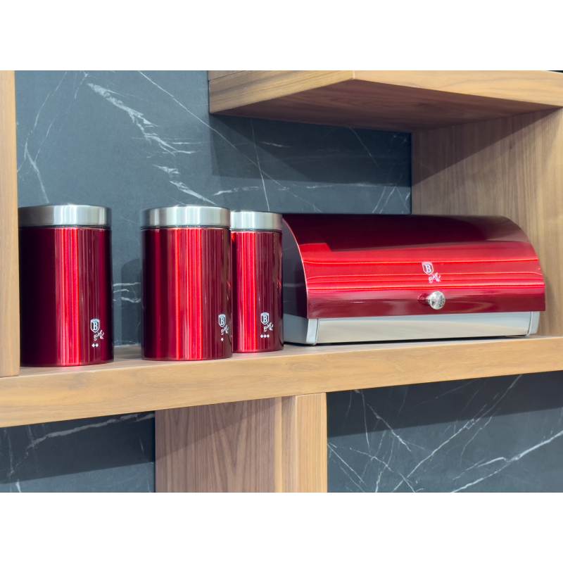 Chlebník a sada dóz na potraviny 4 ks Burgundy Metallic Line