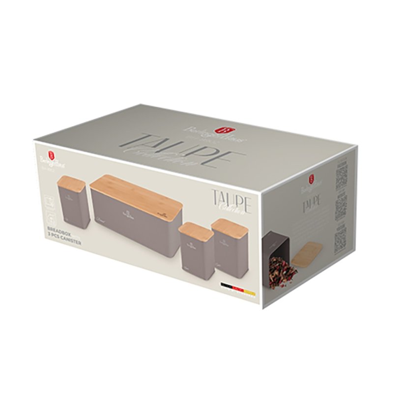 Chlebník a sada dóz na potraviny 4 ks Taupe Collection