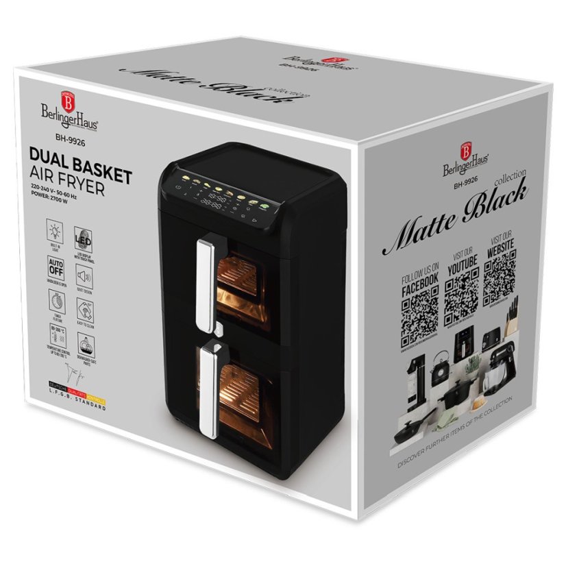 Horkovzdušná fritéza digitální dvojitá 4+6 l Matte Black Collection