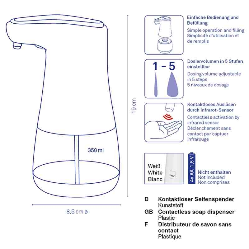 Dávkovač mýdla Aurie Comfort ABS plast bílá 350 ml