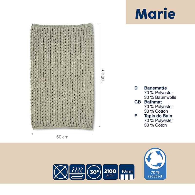 Koupelnová předložka MASHA 70% recyklovaný PES/30% bavlna taupe 60x100x2 cm