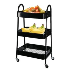Carucior de depozitare bucatarie trei niveluri metal negru