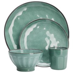 Jídelní sada 16 ks kamenina zelená
