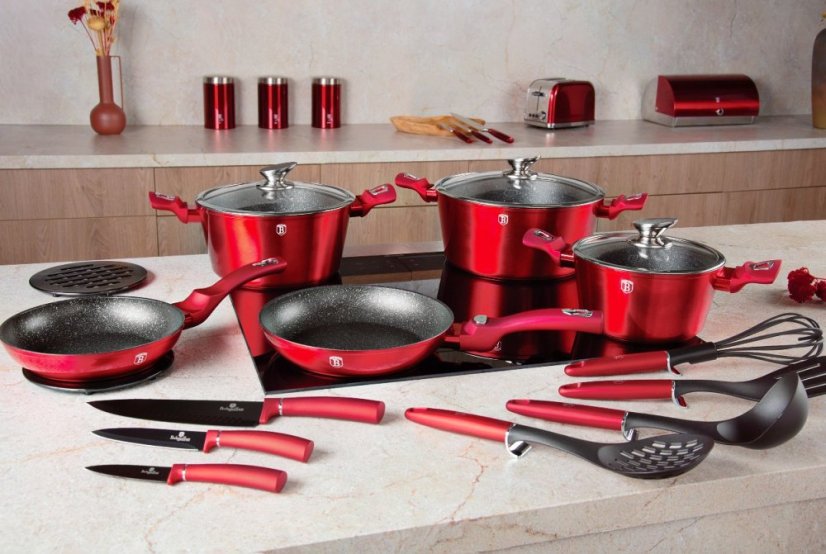 Set de tacamuri cu suprafata de marmura de 15 bucati Burgundy Metallic Line