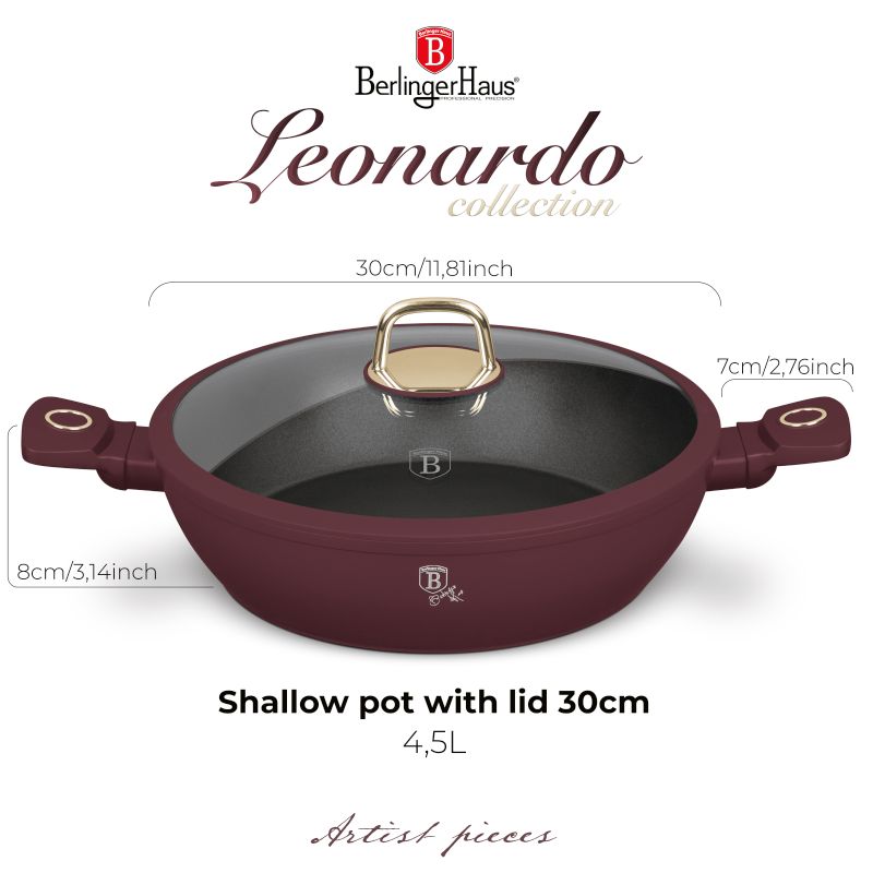 Kastrol s titanovým povrchem a poklicí 30 cm Leonardo Collection