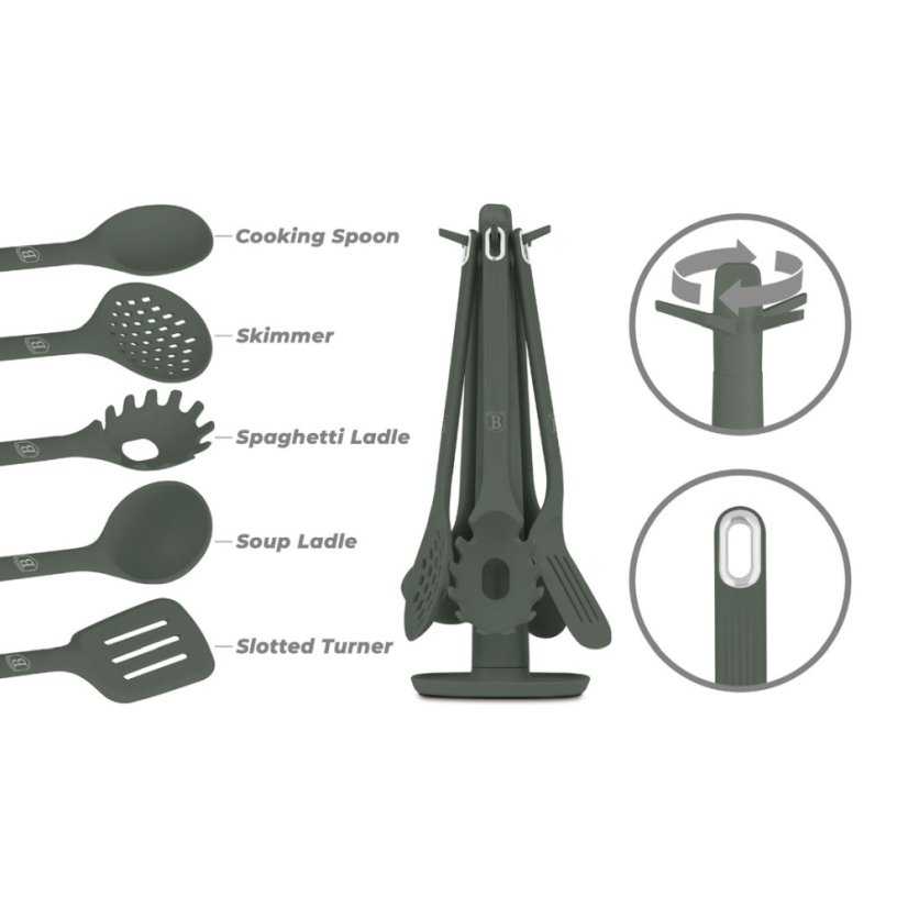 Kuchyňské náčiní ve stojanu sada 6 ks Matte Green Collection