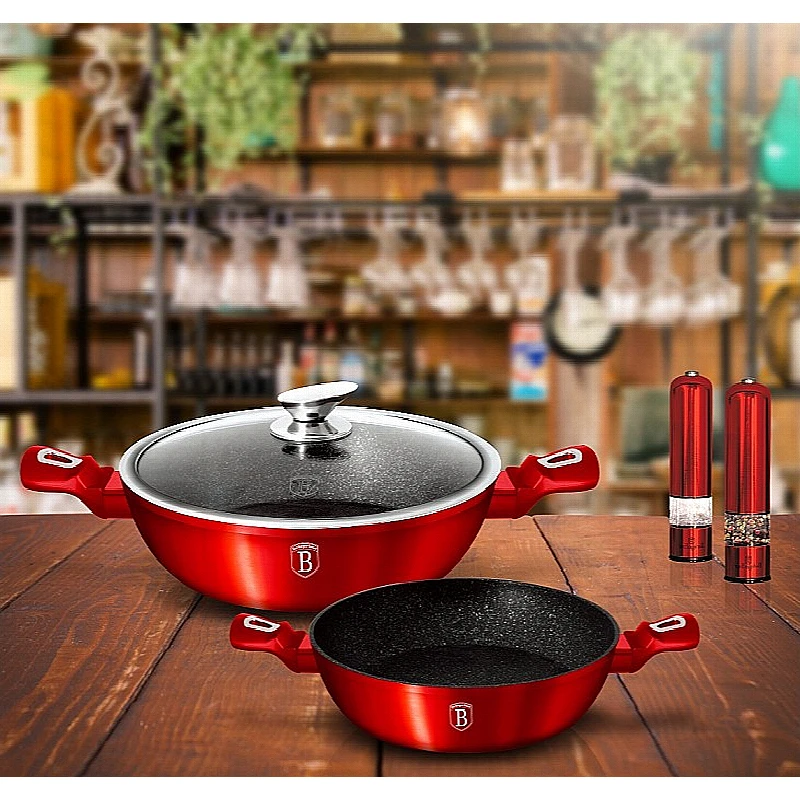 Pekáč kulatý s mramorovým povrchem a poklicí  32 cm Burgundy Metallic Line