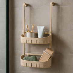 Estante colgante de baño con ventosas beige