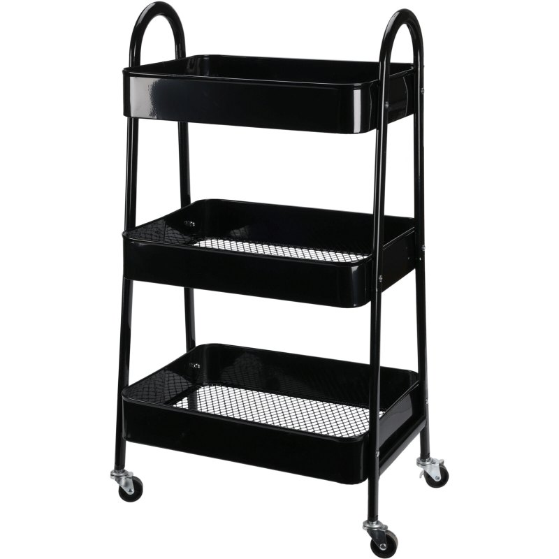 Carucior de depozitare bucatarie trei niveluri metal negru