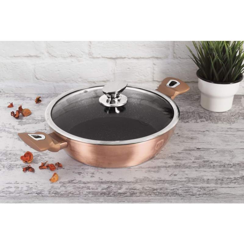 Pekáč kulatý s mramorovým povrchem a poklicí  28 cm Rosegold Metallic Line