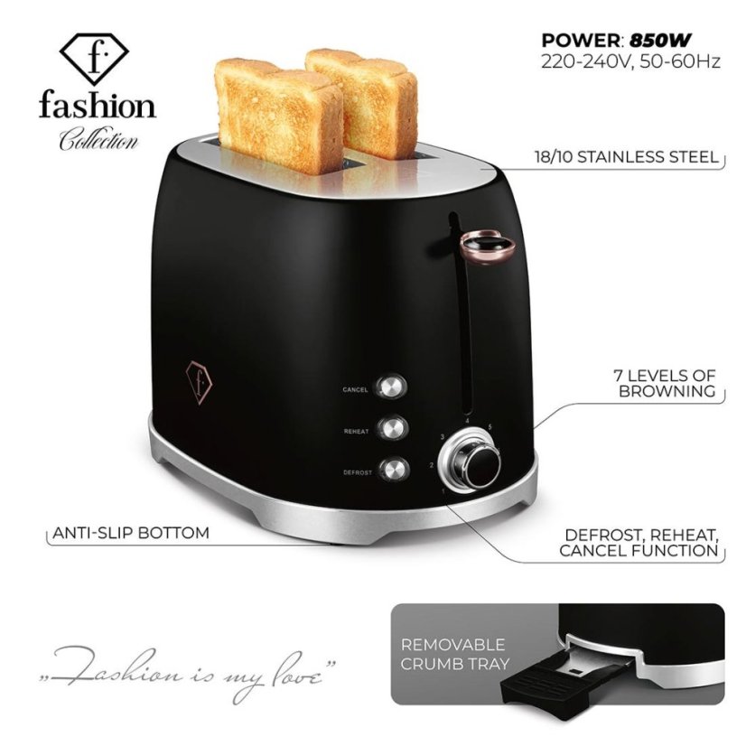 Opekač chleba z nehrdzavejúcej ocele 850 W, kolekcia Black Rose