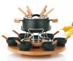 Fondue sada 23 ks NATURA smalt / keramika / dřevo Fondue sada 23 ks NATURA smalt / keramika / dřevo