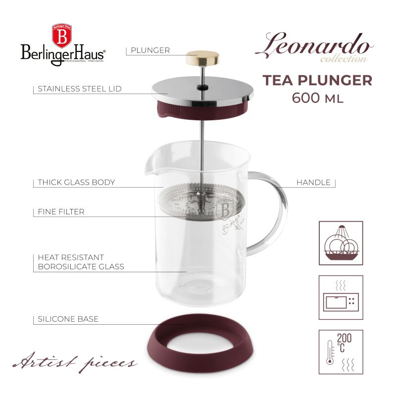 Ceainic și cafetieră French Press 600 ml Colecția Leonardo