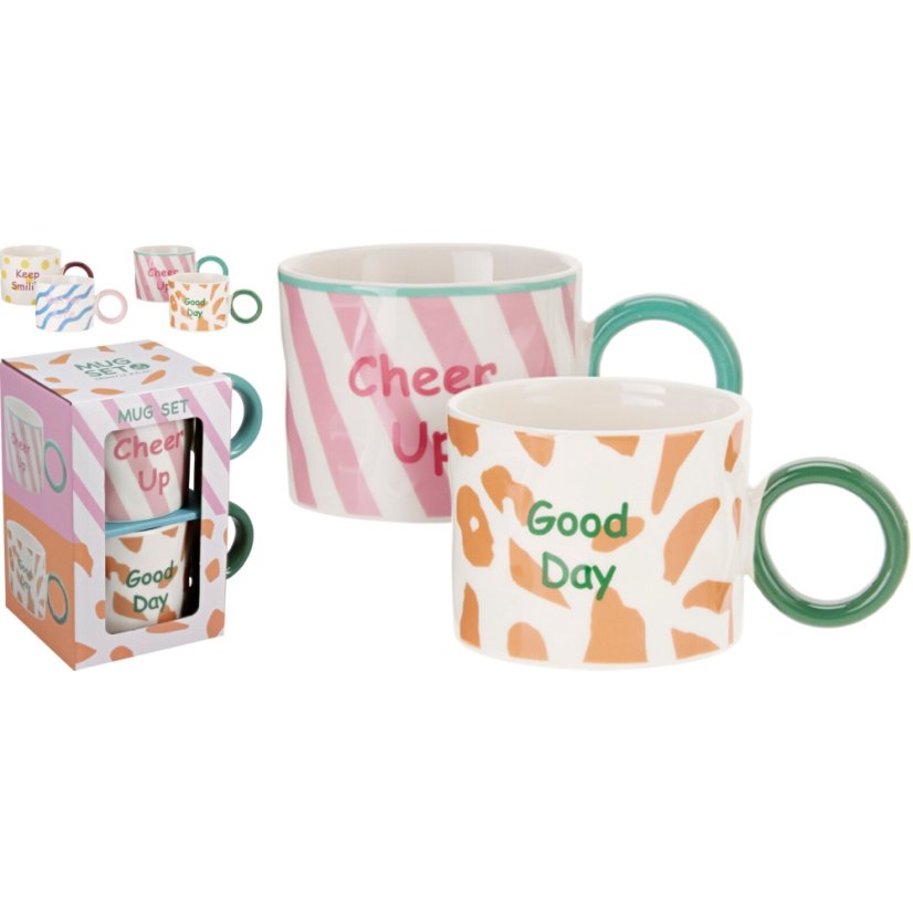 Sada hrnků porcelán 2 ks 380 ml růžová / oranžová