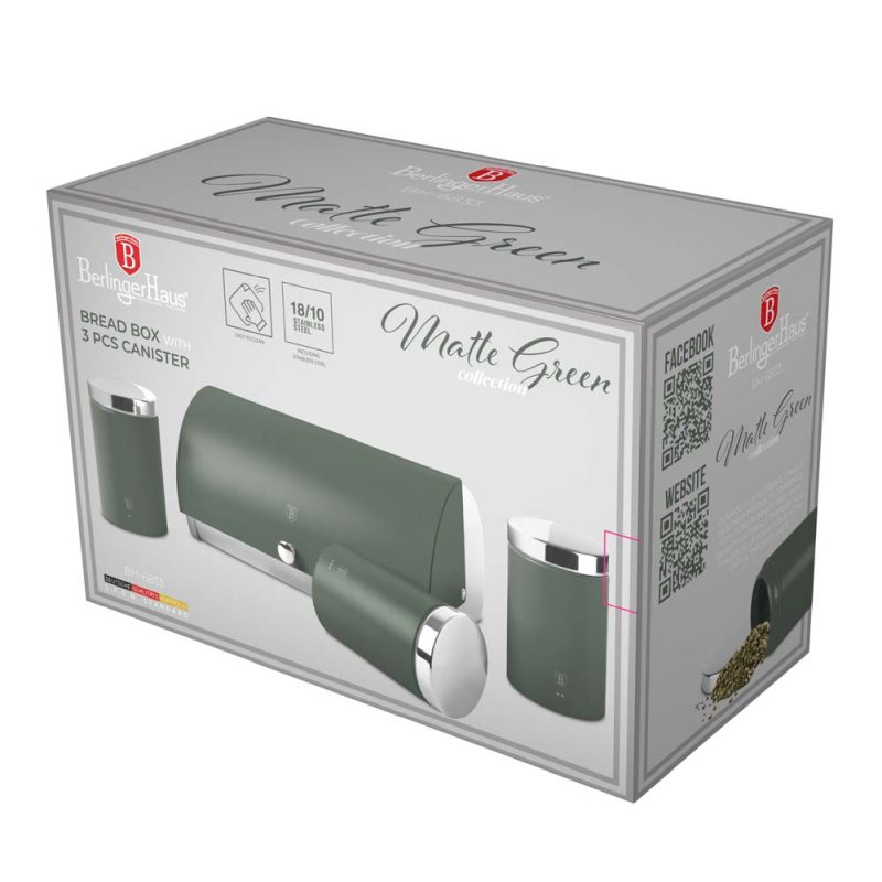 Chlebník a sada dóz na potraviny 4 ks Matte Green Collection