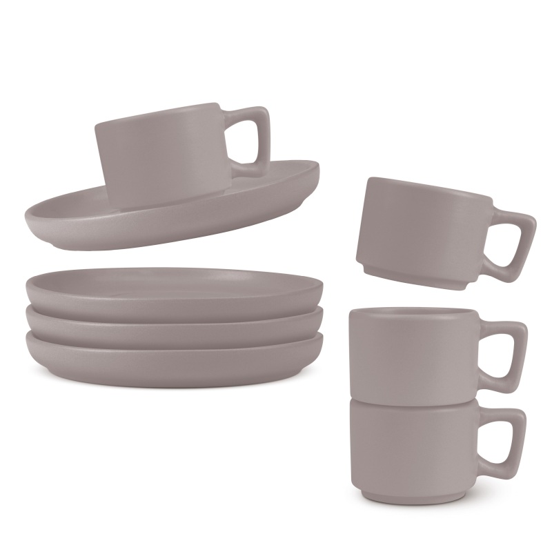 Sada hrnků na espresso s podšálkem 8 ks 100 ml Taupe Collection