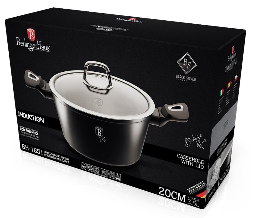 Caserola cu capac cu suprafata de marmura 20 cm Colectia Black Silver