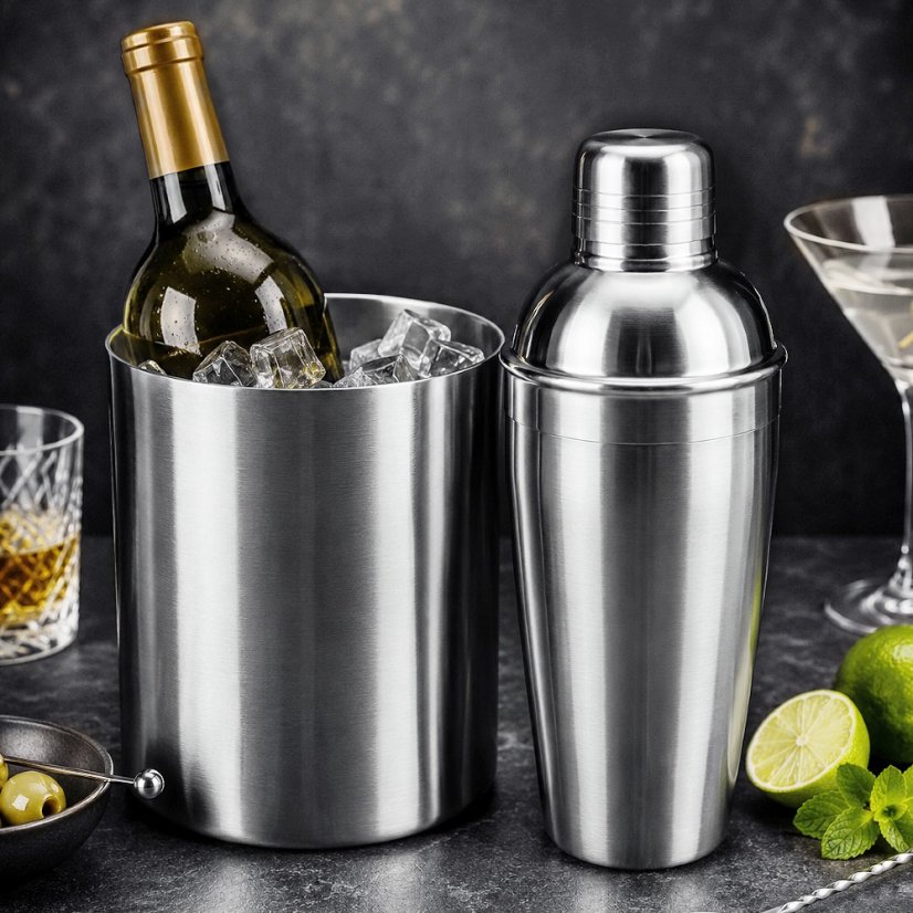 Barmanská sada: nerezový šejker + chladič na fľaše