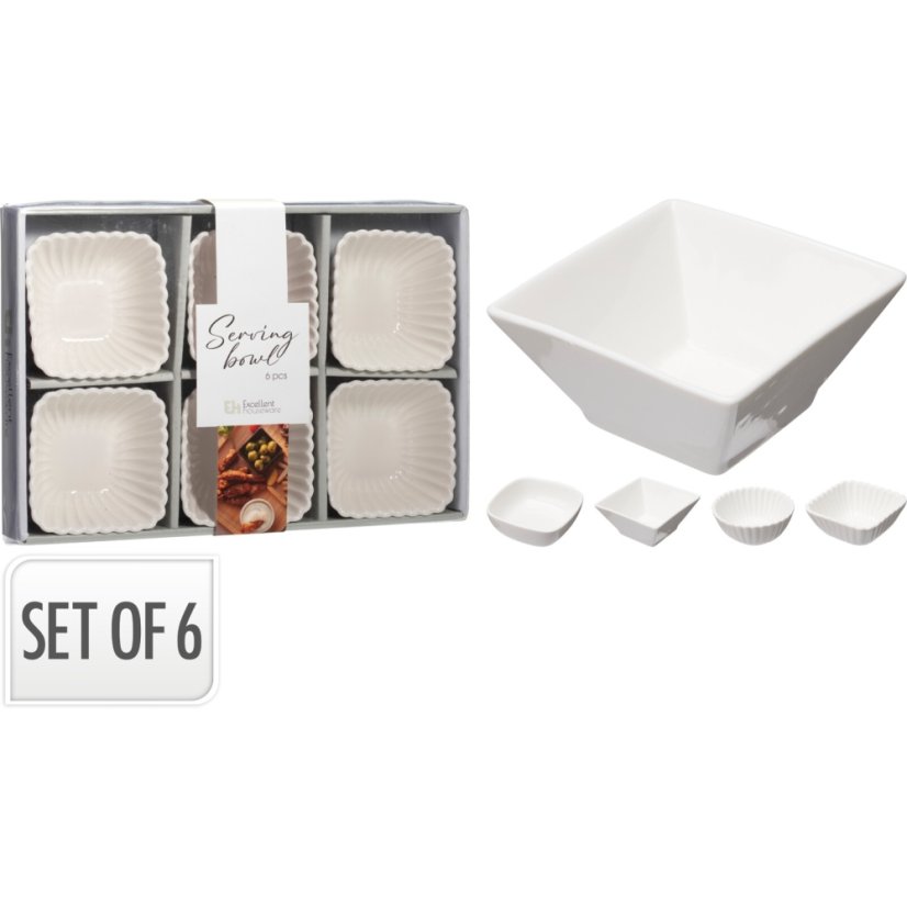 Snack castron porțelan set de 6 buc pătrat