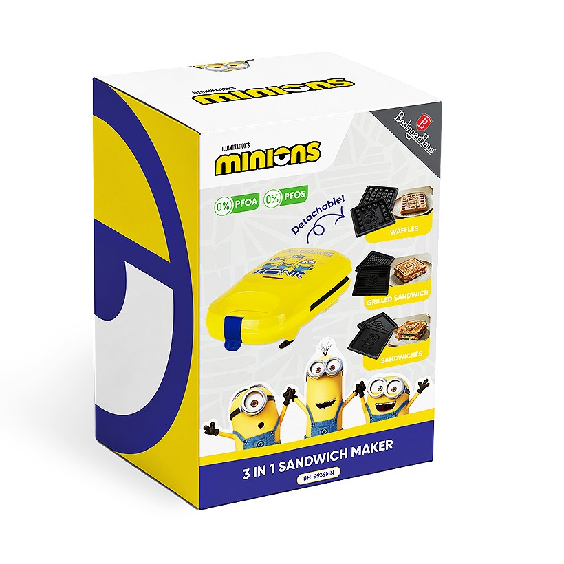 Aparat de făcut sandvișuri 3 în 1 cu plăci interschimbabile, 600 W, colecția MINIONII