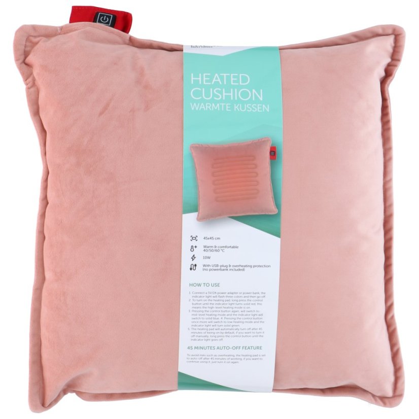 Almohada eléctrica calefactada USB 45 x 45 cm rosa