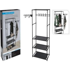Regál s policami a vešiakom kovový v. 170 cm š. 36 cm