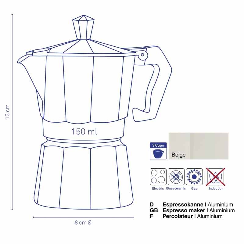 Konvice na espresso Italia 3 šálky béžová