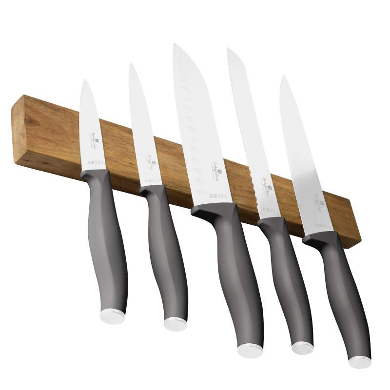 Súprava nožov s magnetickým držiakom z agátového dreva 6 ks Antracite Collection
