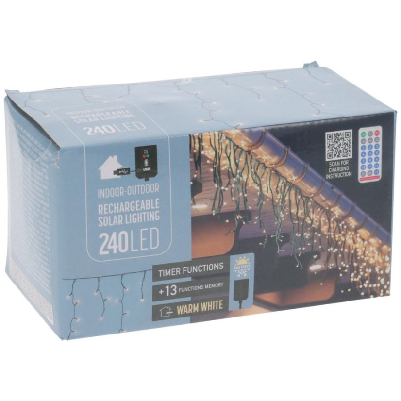 Ghirlandă luminoasă solară cu 240 de LED-uri, alb cald