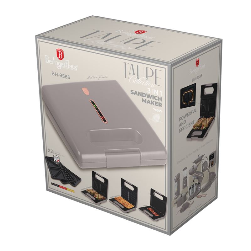 3 în 1 sandwich maker cu plăci detașabile Taupe Collection