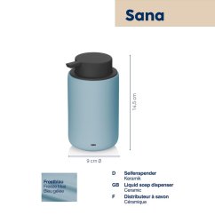 Dávkovač mýdla Sana keramika světle modrá 14,5 x 9 cm 300 ml