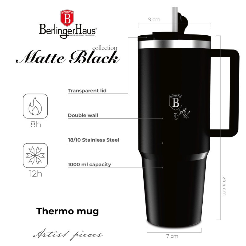 Termohrnek s dvojitou stěnou BerlingerCup 1 l Matte Black Collection