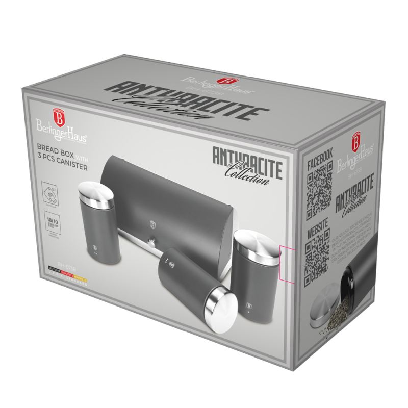Dóza na chlieb a sada 4 nádob na potraviny Antracit Collection