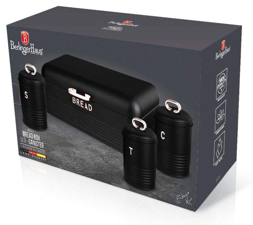 Chlebovka a dóza na potraviny sada 4 ks Matte Black Collection