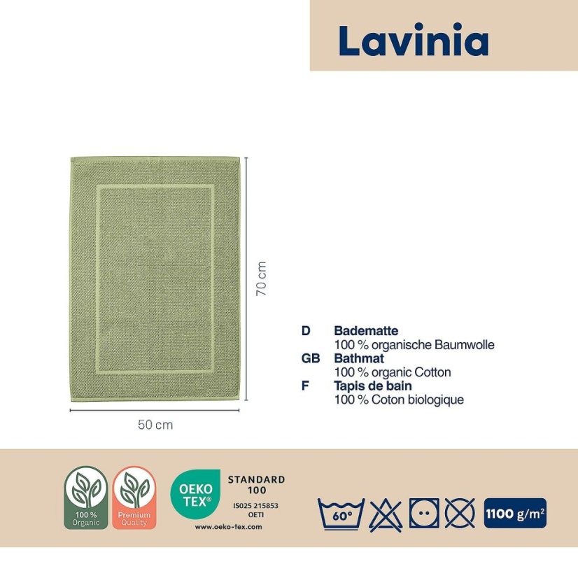 Koupelnová předložka Lavinia 100% organická bavlna pistáciově zelená 50x70 cm