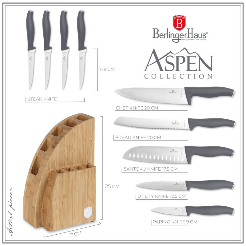 Set cutite cu suport BAMBOO 10 buc Colectia Aspen