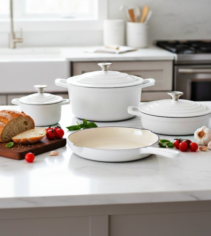 Batería de cocina de hierro fundido Xanten 7 piezas blanca