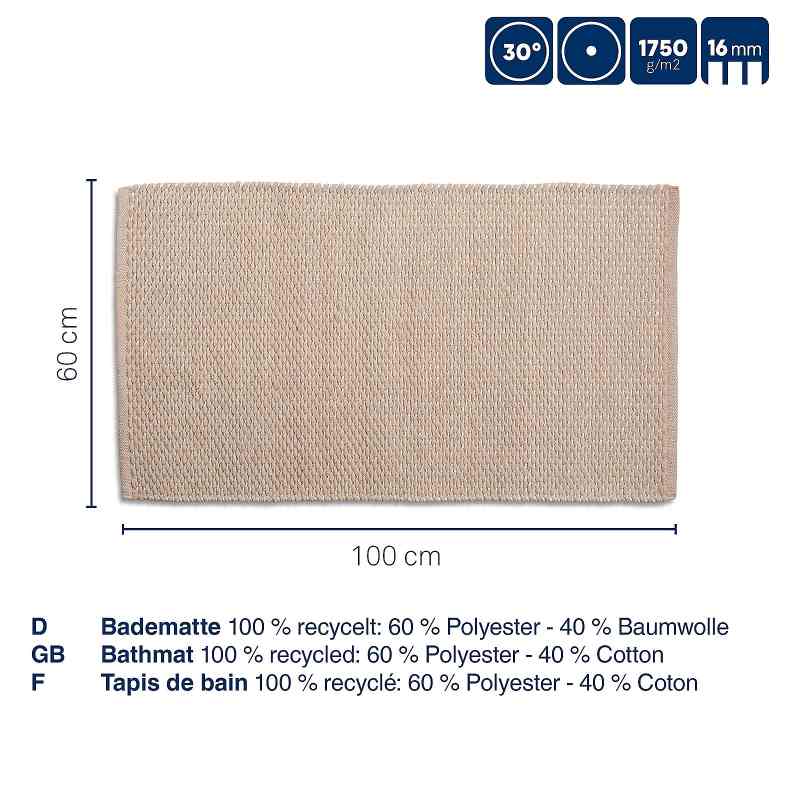 Alfombrilla de baño Miu mezcla de algodón y poliéster rosa nublado 100,0x60,0x1,0cm