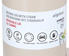 Cană termos din oțel inoxidabil cu pereți dubli 1,2 l bej