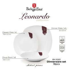 Jídelní sada talířů 18 ks Leonardo Collection bílá-bordó