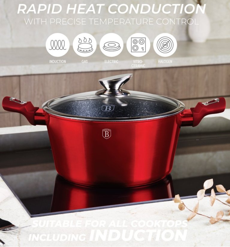 Sada nádobí s mramorovým povrchem 22 ks Burgundy Metallic Line